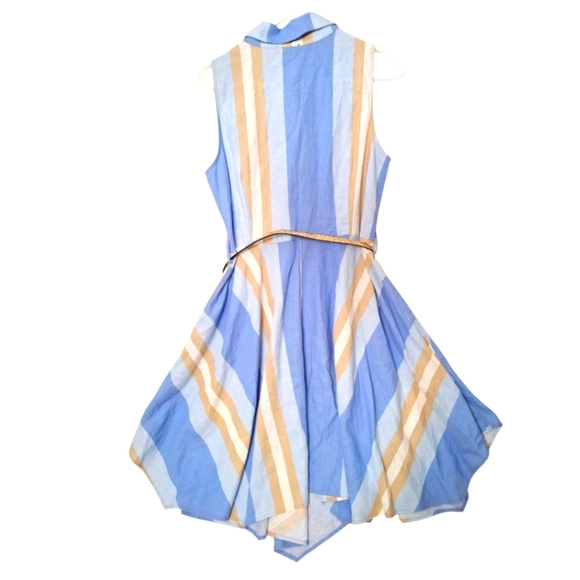 1. State Striped Print Midi Asymmetric Dress Linen Blend Sleeveless Small NWOT - Picture 2 of 9